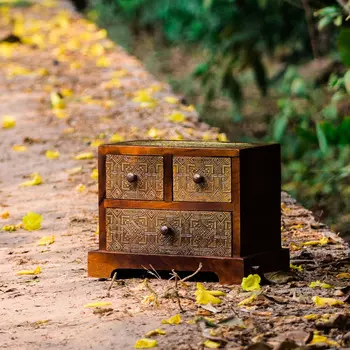 Шкатулка, Wooden Box Brown With Decoration, Handmade, произв. MYINDIA