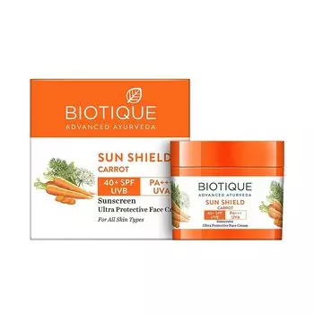 Солнцезащитный крем с Морковью 40+ SPF (50 г), Sun Shield Carrot 40+ SPF Sunscreen Ultra Protective Face Cream, произв. Biotique