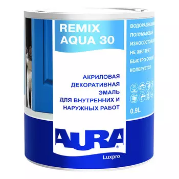 Эмаль акриловая Aura Remix Aqua 30 основа А белая полуматовая 0,9 л
