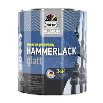 Эмаль по ржавчине 3в1 Dufa Premium Hammerlack серебристая RAL 9006 глянцевая 0,75 л