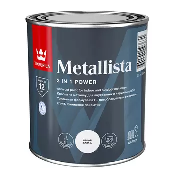 Эмаль по ржавчине Tikkurila Metallista белая база А глянцевая 0,9 л