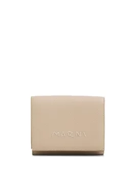 Marni кожаный кошелек с вышитым логотипом, нейтральный цвет