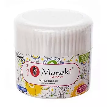 MANEKI Палочки ватные Lovely с белым пластиковым стиком в стакане 1