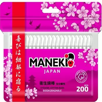 MANEKI Палочки ватные SAKURA с бумажным стиком 200.0
