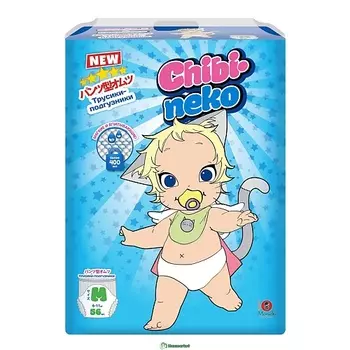 MANEKI Подгузники-трусики детские одноразовые Chibi-Neko размер M 6-11 кг 1.0