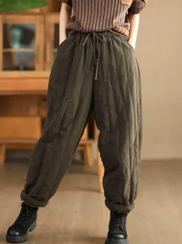 Johnature Women Warm Harem Pants Solid Color Elastic Waist Pockets Trousers Winter Loose Pockets Long Pants L чёрный