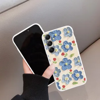 Милый чехол с цветами для iPhone Samsung A55 S24 FE S25 M35 A06 Xiaomi Redmi Note 13 Pro 14C Huawei Honor Realme противоударный матовый чехол для телефона с защитой от царапин Samsung Galaxy S9 Plus фиолетовый