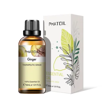 PHATOIL 5 мл/10 мл/15 мл/30 мл/100 мл чистое эфирное масло имбиря для роста волос, повышение иммунитета, увлажнитель, ароматерапия, водорастворимое масло Ginger-5ml+Dropper