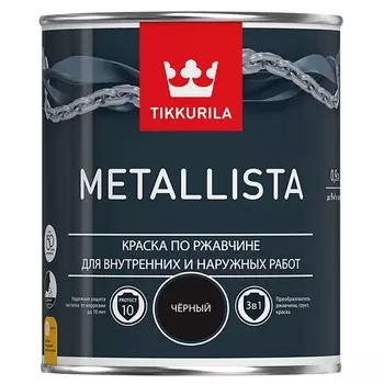 Краска по ржавчине Tikkurila Metallista глянцевая черная 0,9 л