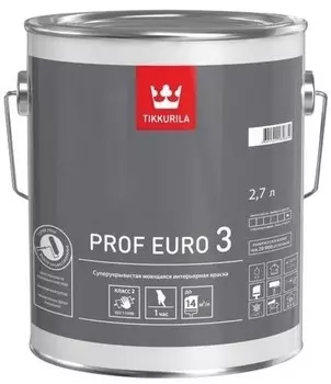 Краска интерьерная Tikkurila Prof Euro 3 база C глубокоматовая 2.7 л
