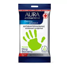 AURA Derma Protect Влажные салфетки антибактериальные АЛОЭ 15.0