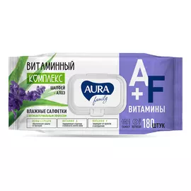 AURA FAMILY Влажные салфетки с антибактериальным эффектом с крышкой 180.0