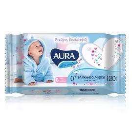 AURA Ultra Comfort Влажные салфетки детские с экстрактом алоэ и витамином Е 120.0