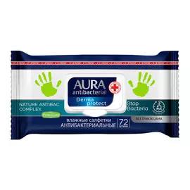AURA Derma Protect Влажные салфетки антибактериальные АЛОЭ 72.0