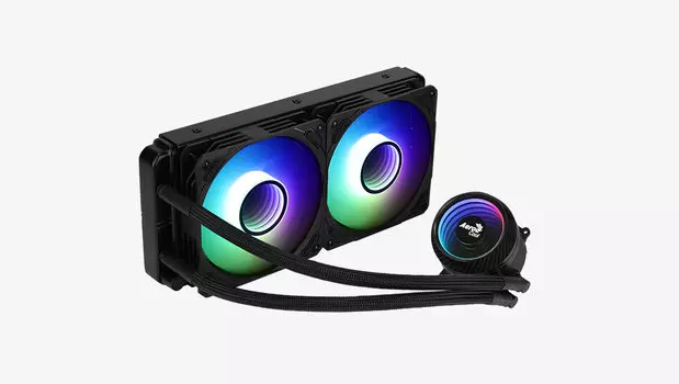 Жидкостное охлаждение AeroCool Mirage L240 для Socket 115x/2066/2011/2011-3/1200/775/AM4/AM3/AM3+/FM1/AM2+/FM2/FM2+, 400Вт, 2x120мм, ARGB (Mirage L240 BK)