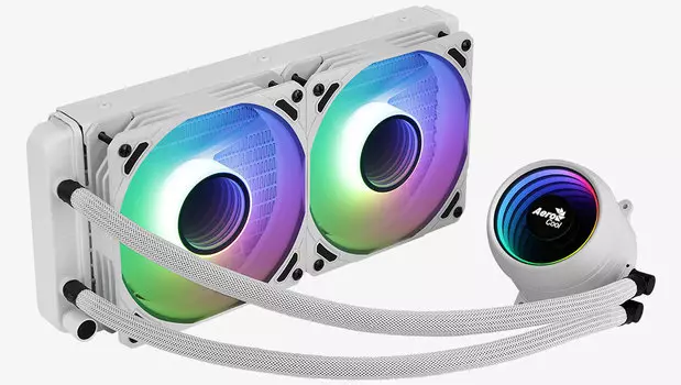 Жидкостное охлаждение AeroCool Mirage L240 для Socket 115x/2066/2011/2011-3/1200/775/AM4/AM3/AM3+/FM1/AM2+/FM2/FM2+, 400Вт, 2x120мм, ARGB (Mirage L240 WH)