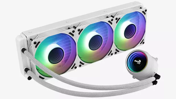 Жидкостное охлаждение AeroCool Mirage L360WH для Socket 115x/2066/2011/2011-3/1200/775/AM4/AM3/AM3+/FM1/AM2+/FM2/FM2+, 550 Вт, 3x120мм, ARGB (4710562759167)