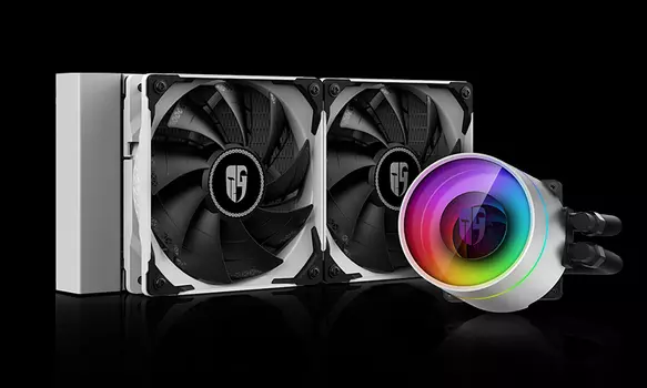 Жидкостное охлаждение Deepcool Castle 240EX WHITE для Socket 115x/2011/2011-3/1356/1366/AM4/AM3/AM3+/FM1/AM2+/FM2/FM2+, 2x120мм, RGB LED (DP-GS-H12W-CSL240EXWH)