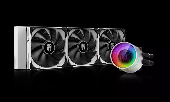 Жидкостное охлаждение Deepcool Castle 360EX WHITE для Socket 115x/2011/2011-3/1356/1366/AM4/AM3/AM3+/FM1/AM2+/FM2/FM2+, 3x120мм, RGB LED (DP-GS-H12W-CSL360EXWH)