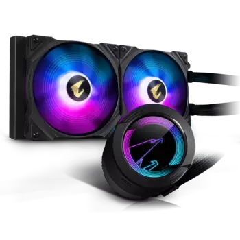 Жидкостное охлаждение Gigabyte AORUS WATERFORCE 280 для Socket 115x/2066/2011/2011-3/1356/1366/1200/1700/1851/AM4/TR4/TRX40, 2x140 мм, ARGB, черный (GP-AORUS WATERFORCE 280)