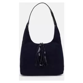 Сумка-хобо, отдел на молнии, наружный карман, длинный ремень, цвет синий