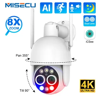 Беспроводная IP-камера MISECU, 8 Мп, 4K, 2,8 + 12 мм, с двойным объективом