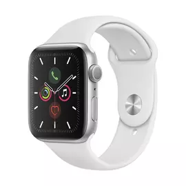 Apple Watch Series 5 GPS, 44 мм, алюминий серебристого цвета, спортивный ремешок белого цвета