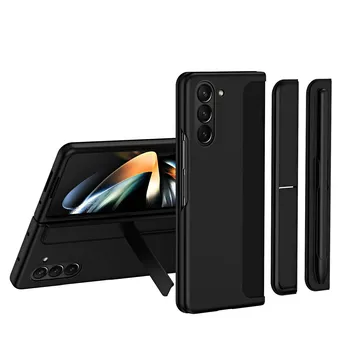 2 в 1 съемный чехол-держатель с отделением для ручек для Samsung Galaxy Z Fold 5 4 3, приятный для кожи, матовый противоударный жесткий чехол для Fold5 For Galaxy Z Fold 3 чёрный
