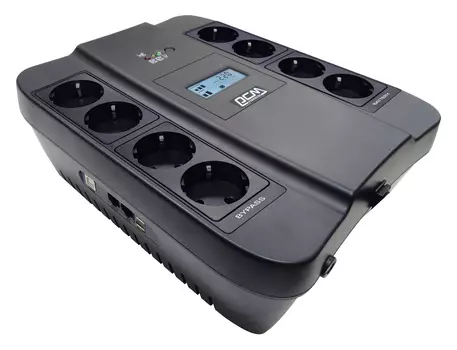 ИБП Powercom Spider SPD-1100U LCD USB, 1100 В·А, 605 Вт, EURO, розеток - 8, USB, черный (SPD-1100U LCD USB)