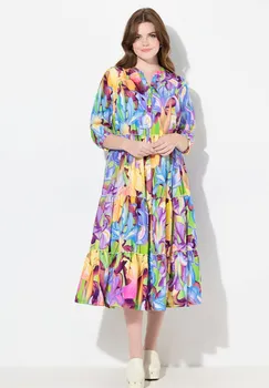 Платье-рубашка MIXED FLORAL PRINT 3/4 SLEEVE Ulla Popken, светло-зеленый