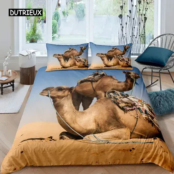 3D Desert Camel Пододеяльник King Queen Size Коричневый Комплект постельного белья с изображением животных для детей, подростков и взрослых Милая дикая природа Мягкий полиэстеровый пододеяльник EU single(135x200cm)