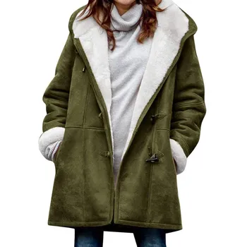 Parker Coat Теплое пальто Женская модная куртка Зимняя теплая флисовая подкладка куртка Пальто Повседневная верхняя одежда с капюшоном и карманами S коричневый