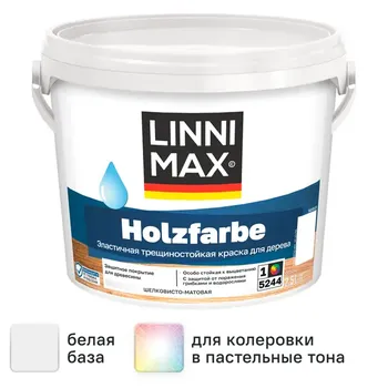 Краска фасадная Linnimax Holzfarbe моющаяся матовая цвет белый база 1 2.5 л