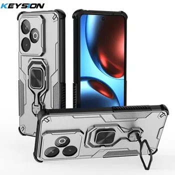 KEYSION Противоударный бронированный чехол для Realme GT 7 7T Силикон+ПК Вертикальная металлическая подставка-кольцо для телефона для OPPO Realme GT 7T 5G for Realme GT 7 синий