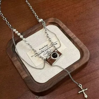 Vintage Memory Brown Film Camera Film Necklace Long Accessory Leather rope type