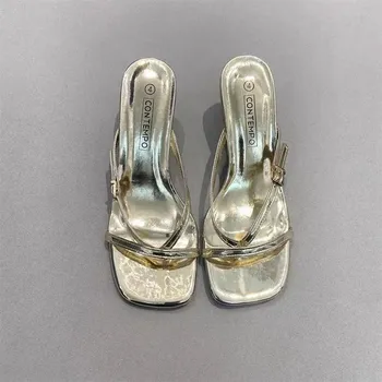Горячая Распродажа Женская Обувь Peep Toe Женские Тапочки Модные Женские Тапочки Pinch Toe Летние Лучшие Продавцы Каблуки Женские 35 золотой