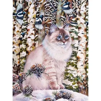 5D Diy алмазная живопись кошка зимние поделки Алмазная вышивка животное кошка мозаика горный хрусталь картина рукоделие ручная работа хобби Full Round 20x30CM