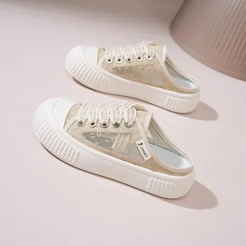 Baotou Half Slippers женские летние новые универсальные ленивые сандалии на толстой подошве сетчатые дышащие белые туфли на плоской подошве 35