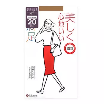 FUKUSKE MANZOKU Колготки женские 20 ден, жемчужный беж, размер M-L (3-4)