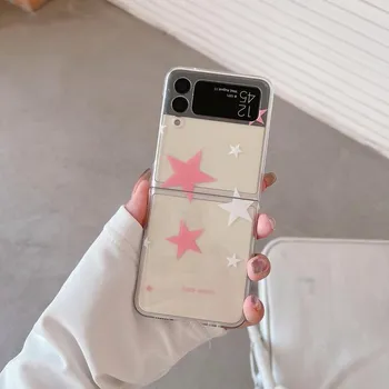 Чехол для Samsung Galaxy Z Flip 4, браслет с 3 звездами и буквами, прозрачный складной чехол для Samsung Z Flip 3, противоударная жесткая задняя крышка Galaxy Z Flip 3