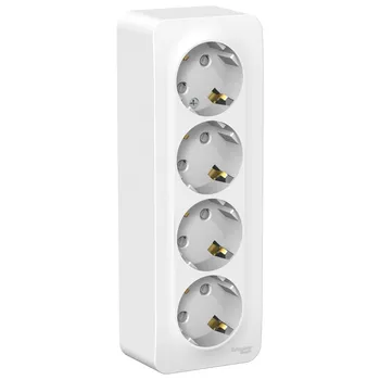 Розетка Schneider Electric Blanca, открытый монтаж, 4-х постовая, с з/к, со шторками, 16A, в сборе, IP20, белый (BLNRA011411)