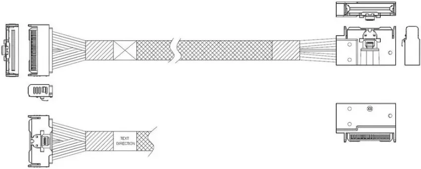 Кабель Luxshare L285MM002-SD-R MCIO x8 74P (прямой Straight Type) -TO- MCIO x8 74P (угловой Left Exit) , 85 Ohm, L:80cm