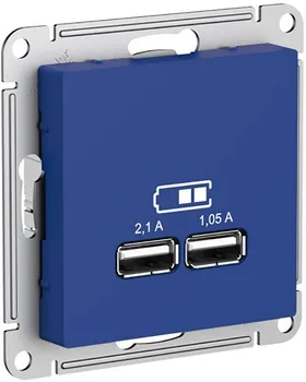 Розетка USB Systeme Electric ATN001133 AtlasDesign A+A, 5В/2,1 А, 2х5В/1,05 А, механизм, Аквамарин