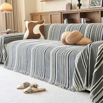 EIFLOY-Vintage Stripe Sofa Towel, Синель, Чехол для дивана, Кресло-реклайнер, Защитное покрытие для мебели, Защита от царапин, 3 места 180x150