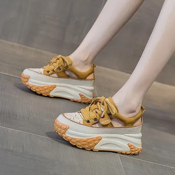 Обувь Daddy Shoes из кожи, женские летние винтажные туфли с внутренней высотой, повседневная спортивная обувь, сандалии на платформе 33 красный