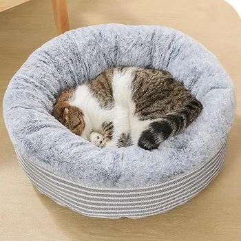 Одеяло для сна для домашних животных Cat and Dag, круглая мягкая плюшевая кровать S синий