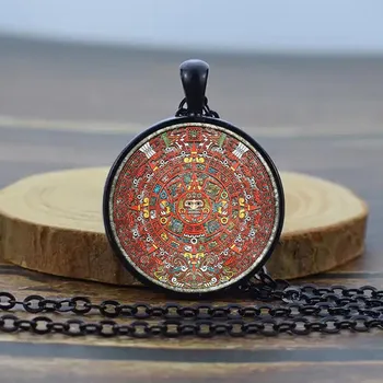 Календарь майя, стеклянный кулон с кабошоном, ожерелье, женское ожерелье, ювелирные изделия