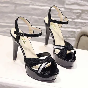 Fashion Summer Women Sexy High-heeled Sandals Luxury Woman Stiletto Pumps Fashion Platform Party Wedding Open Toe High Heels Ladies Shoe 35 серебряный
