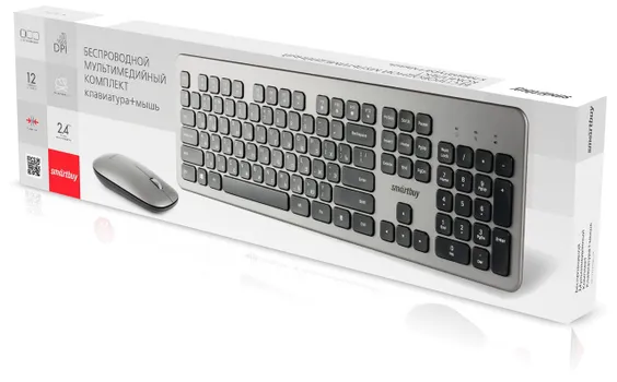 Клавиатура + мышь SmartBuy 233375AG-GK, беспроводной, USB, черный/серый (SBC-233375AG-GK)