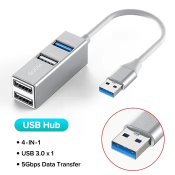 QOOVI USB C HUB 4 порта USB Type C к USB 3.0 HUB Splitter USB-C Адаптер-док-станция для Macbook Pro iPad Surface Samsung S21 Xiaomi USB A Plug серый